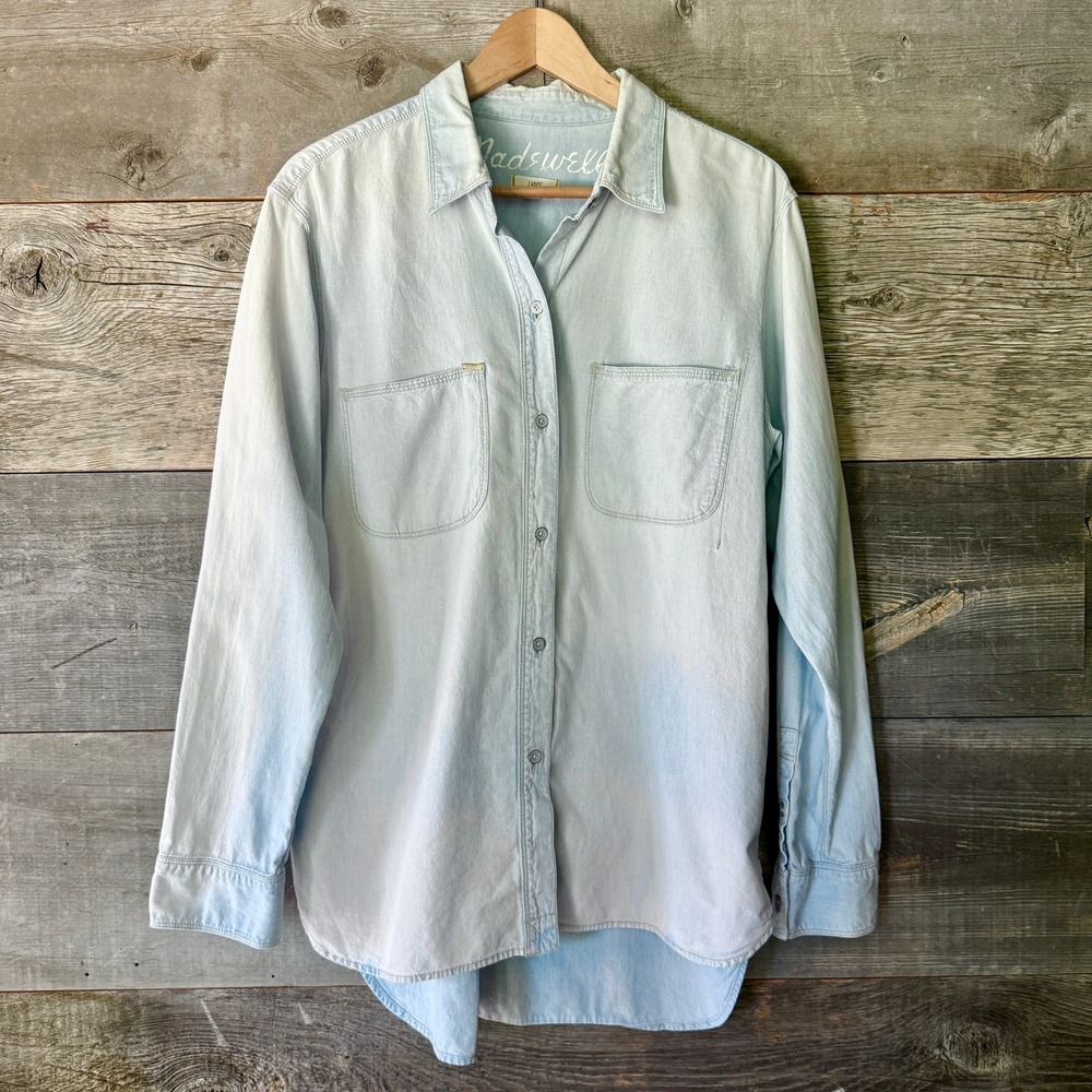 Madewell Womens Light Wash Button Up Shirt L Blue Oversized Coastal Cowgirl